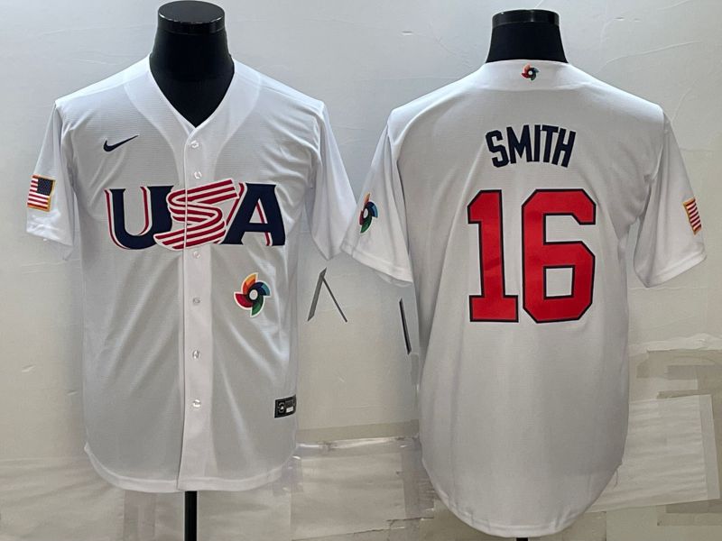 Men 2023 World Cub USA #16 Smith White Nike MLB Jersey11